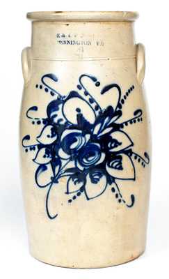 4 Gal. E. & L. P. NORTON / BENNINGTON, VT Stoneware Churn w/ Elaborate Floral Decoration