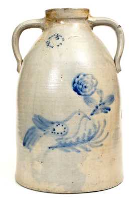 N. CLARK JR. / ATHENS, NY 5 Gal. Open-Handled Stoneware Jar with Bird Decoration