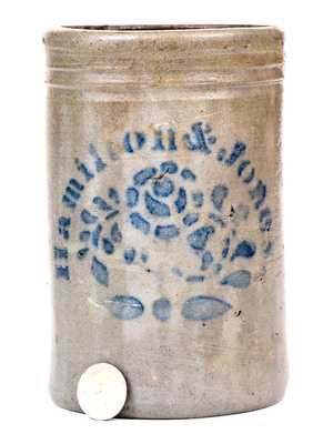 One-Quart Hamilton & Jones Stoneware Canning Jar w/ Stenciled Floral Decoration