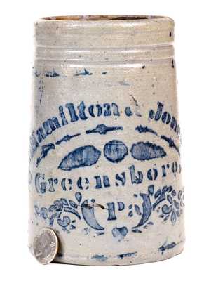 One-Quart Hamilton & Jones / Greensboro, PA Stoneware Canning Jar w/ Stenciled Decoration