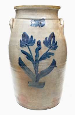 6 Gal. P. H. SMITH, Akron, Ohio Stoneware Churn with Floral Decoration