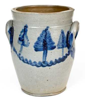 Unusual att. Henry Remmey, Philadelphia Stoneware Jar w/ Brushed Tree Decoration