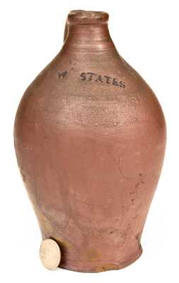 Very Rare W. STATES, Stonington, CT Quart-Sized Stoneware Jug