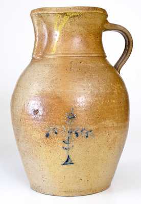 Unusual 2 Gal. Ohio Stoneware Pitcher with Cobalt Tree Decoration