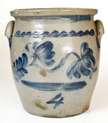 4 Gal. Beaver, PA Stoneware Jar with Bold Cobalt Floral Decoration