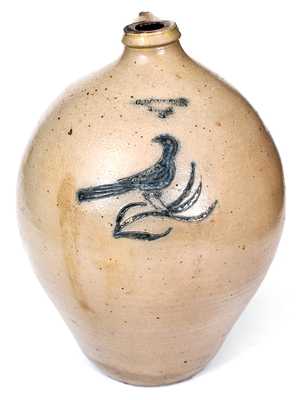 Rare 3 Gal. C. BOYNTON / TROY Stoneware Jug with Incised Bird Decoration