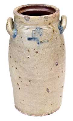 Unusual att. Jonathan Fenton, Boston Stoneware Churn w/ Impressed Flowers, 18th century