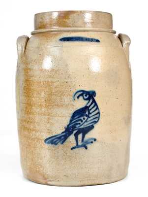 WHITES UTICA Stoneware Jar with Bold Cobalt Bird Decoration