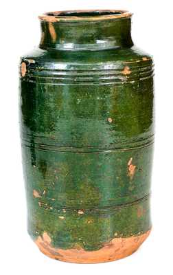 Green / Copper-Glazed Redware Jar, probably New England origin