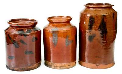 Lot of Three: Norwalk, Connecticut Redware Jars w/ Manganese Decoration