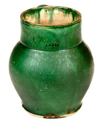 Rare and Important John Bell (I. BELL) Early Redware Ale Mug w/ Bold Green Glaze