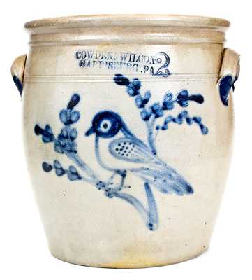 Rare COWDEN & WILCOX / HARRISBURG, PA Stoneware Jar w/ Elaborate Bird-on-Branch