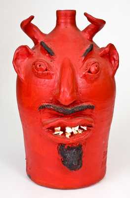 Stoneware Face Devil Jug, L. D. B. / BROWN'S POTTERY / ARDEN, NC, circa 1990