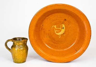 Lot of Two: Jugtown, NC Redware Plate with Chicken and Pitcher