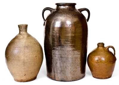 Lot of Three: Alkaline-Glazed Southern Stoneware, 19th Century