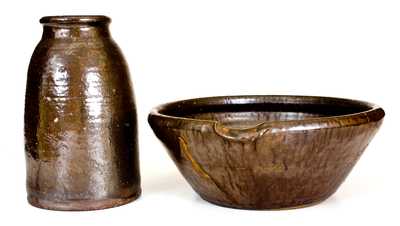 Lot of Two: Rare Spouted Bowl and Jar att. Long Family, Crawford County, Georgia