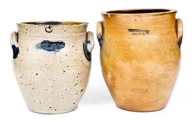 Two SMITH & DAY / NORWALK Stoneware Jars with Cobalt Decoration, CT origin, circa 1840
