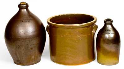 Three Pieces of Albany-Slip-Glazed Stoneware, Northeastern origin, 19th century