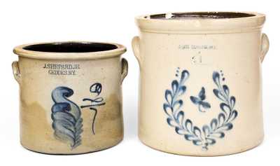 Two New York State Stoneware Crocks with Cobalt Foliate Decoration, second half 19th century