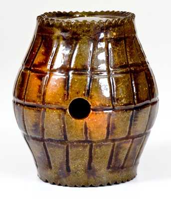 Rare Glazed Redware Rundlet, attrib. Jacob Medinger, Limerick, Montgomery County, PA