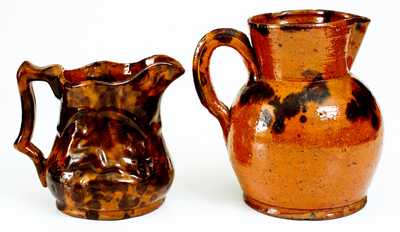 Lot of Two: Pennsylvania Redware Pitchers incl. Unusual Molded Example