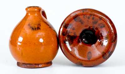 Lot of Two: Small-Sized Redware Jug and Spittoon with Manganese Decoration