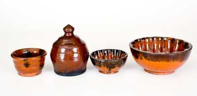 Lot of Four: Glazed Redware Vessels incl. Bank, Jar, and Two Similar Molds