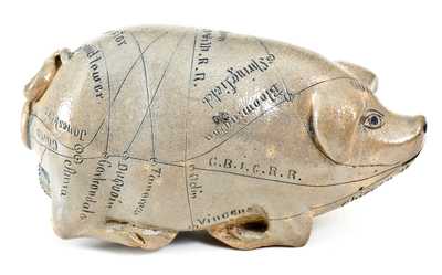 Fine Salt-Glazed Stoneware Anna Pottery Pig Bottle w/ Elaborate Inscription