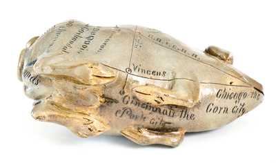 Fine Salt-Glazed Stoneware Anna Pottery Pig Bottle w/ Elaborate Inscription