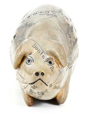 Fine Salt-Glazed Stoneware Anna Pottery Pig Bottle w/ Elaborate Inscription