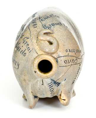 Fine Salt-Glazed Stoneware Anna Pottery Pig Bottle w/ Elaborate Inscription