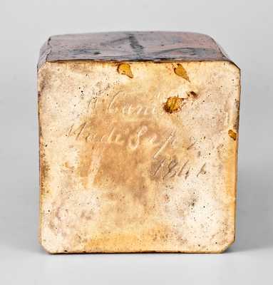Exceptional Ezra White, Mercer, Pennsylvania Redware Tea Canister, Dated 1846