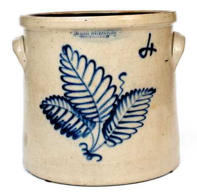 JOHN BURGER / ROCHESTER Four-Gallon Stoneware Crock w/ Cobalt Foliate Design