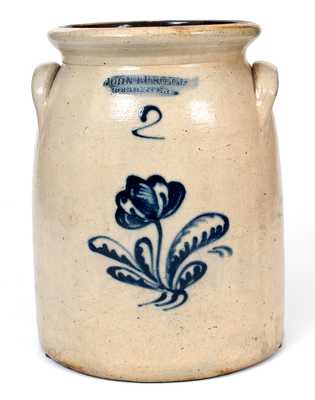 JOHN BURGER / ROCHESTER Two-Gallon Stoneware Jar w/ Cobalt Floral Design