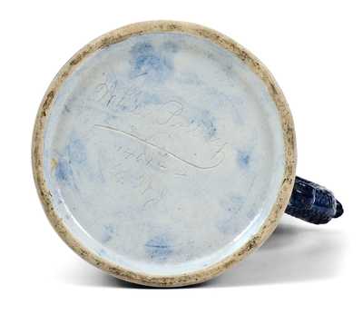 Rare Inscribed White s Utica Stoneware Mug w/ Elaborate Incised Decoration