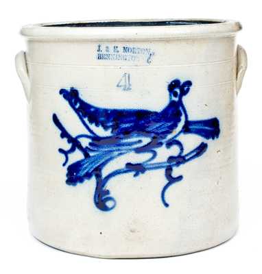 Four-Gallon J. & E. NORTON / BENNINGTON, VT Stoneware Double-Bird Jar