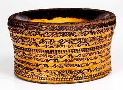 Unusual New England Redware Spittoon w/ Coggled Designs