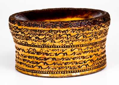 Unusual New England Redware Spittoon w/ Coggled Designs