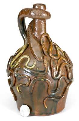 Exceptional Stoneware Temperance Jug with Thirteen Applied Snakes