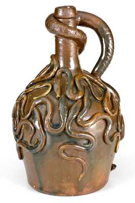 Exceptional Stoneware Temperance Jug with Thirteen Applied Snakes