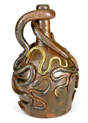 Exceptional Stoneware Temperance Jug with Thirteen Applied Snakes