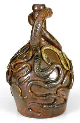 Exceptional Stoneware Temperance Jug with Thirteen Applied Snakes