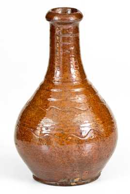 Glazed Redware Bottle, Inscribed