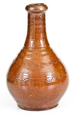 Glazed Redware Bottle, Inscribed