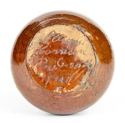 Glazed Redware Bottle, Inscribed 