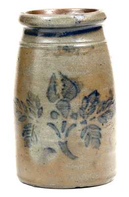 Western PA Stoneware Canning Jar with Floral Decoration, circa 1875.