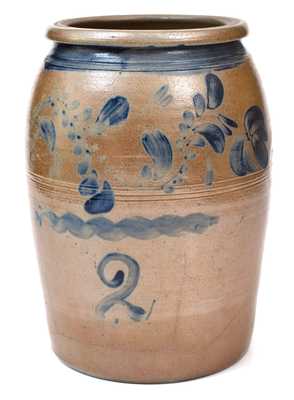 Two-Gallon Western PA Stoneware with Cobalt Floral Decoration, circa 1870.