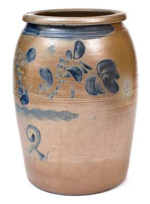 Two-Gallon Western PA Stoneware with Cobalt Floral Decoration, circa 1870.