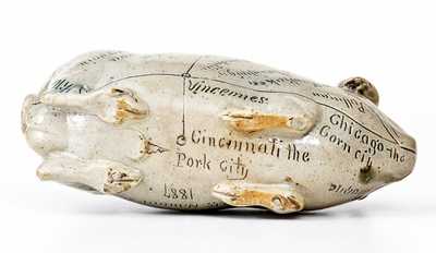 Fine Anna Pottery Salt-Glazed 1887 Pig Flask, 