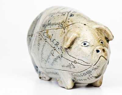 Fine Anna Pottery Salt-Glazed 1887 Pig Flask, 